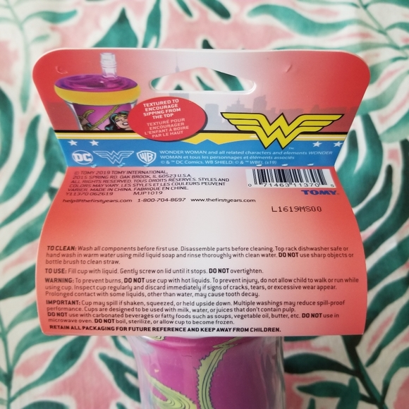 DC Comics Justice League Wonder Woman Insulated Spill Proof Straw Sippy Cup NWT - Picture 5 of 7
